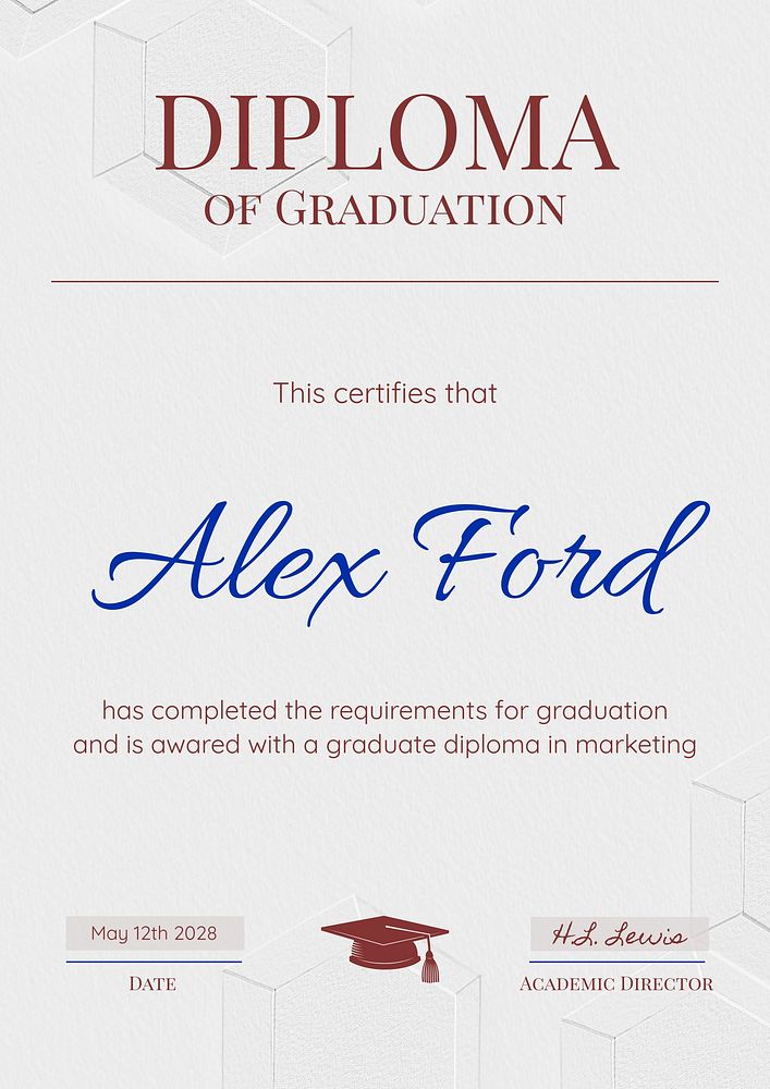 Diploma of graduation poster template and design
