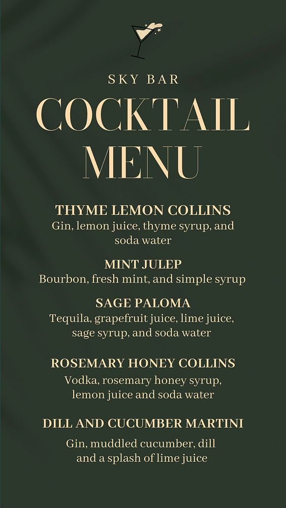 Cocktail menu Instagram story template