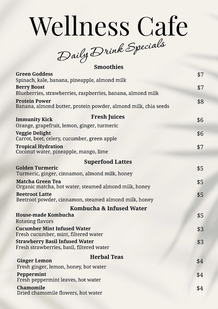 Daily drink specials menu template