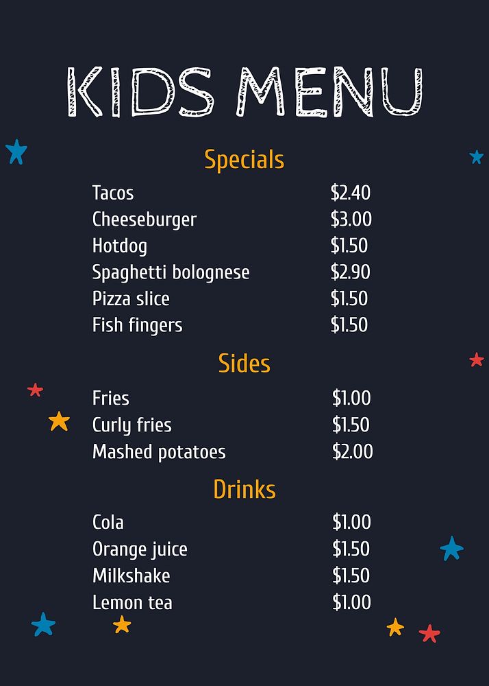 Kids menu template