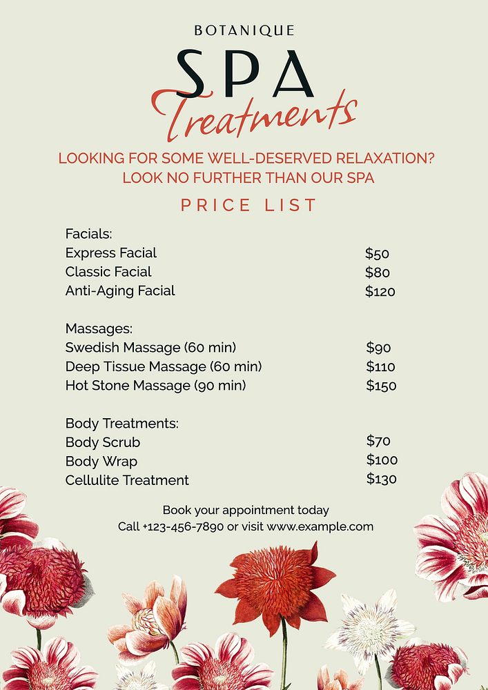 Spa treatments poster template and design