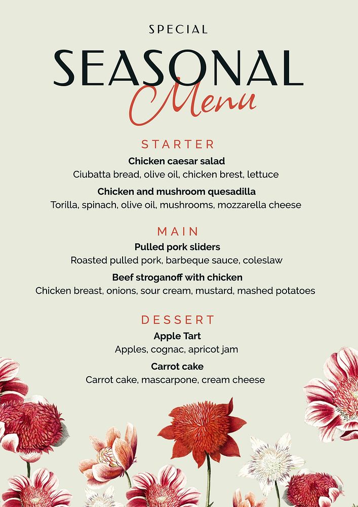 Seasonal menu poster template and design