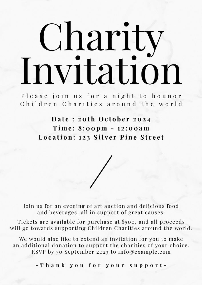 Charity invitation poster template  