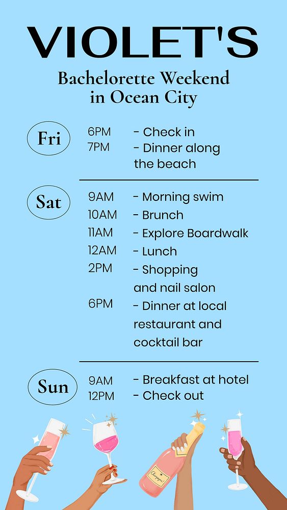 Bachelorette weekend itinerary Instagram story template