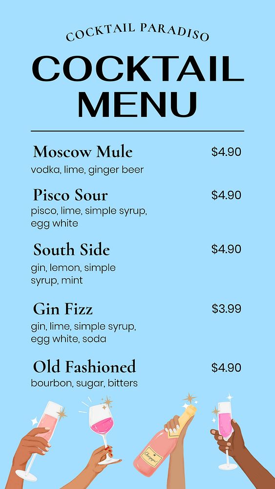 Cocktail menu Instagram story template
