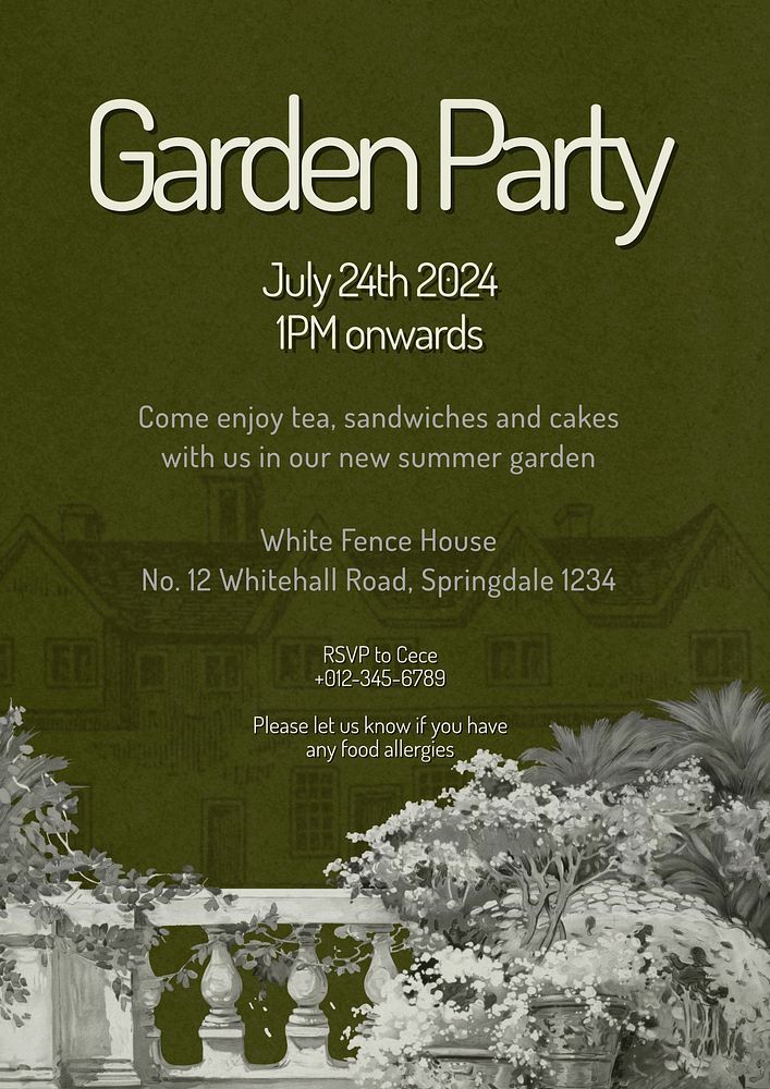 Garden party poster template and design