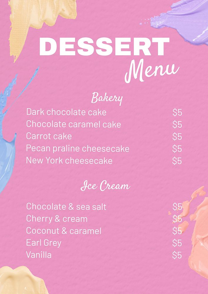 Dessert menu poster template