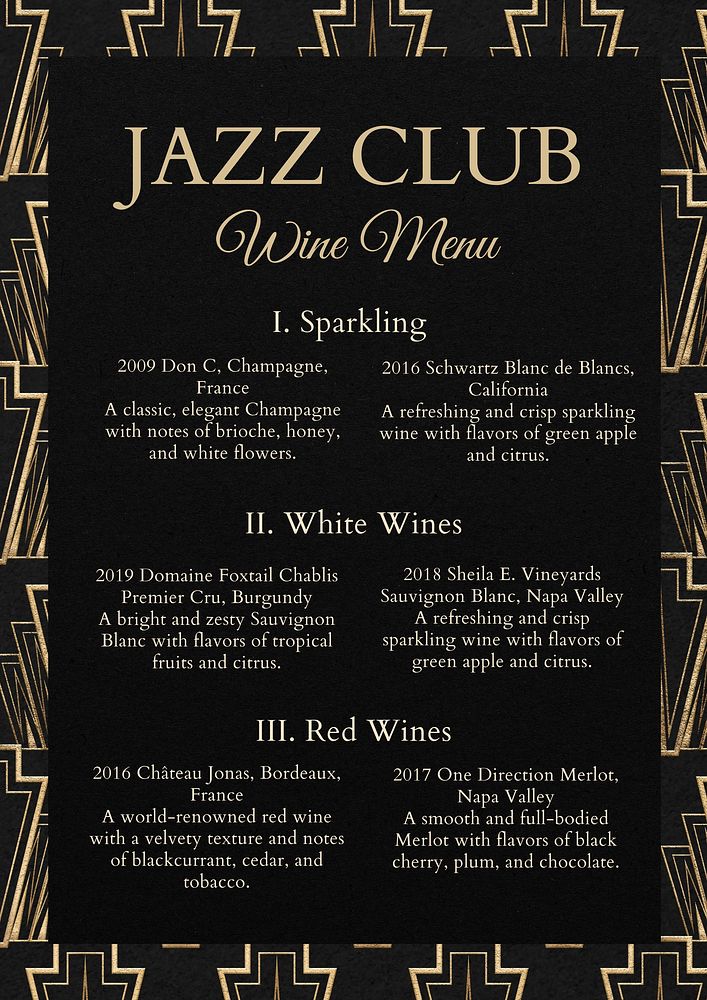 Wine menu poster template  