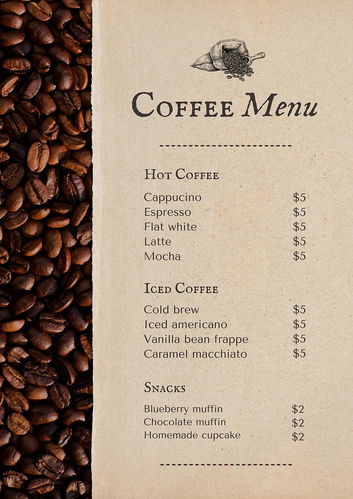 Coffee menu poster template and design