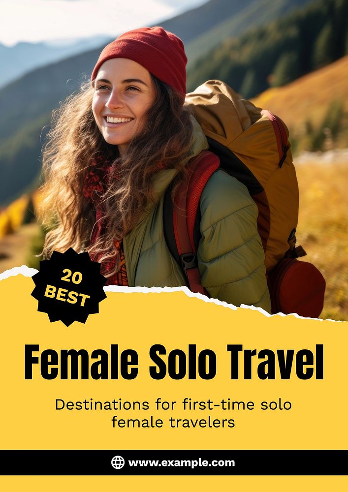 Female solo travel poster template and design