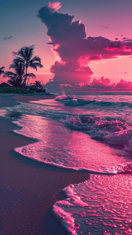 Neon beach shoreline outdoors.