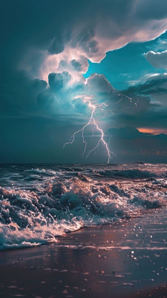Storm on the beach thunderstorm lightning outdoors.