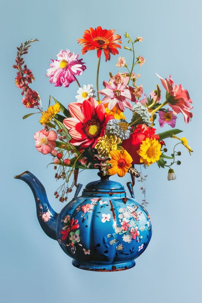 Tea kettle and floral art asteraceae cookware.