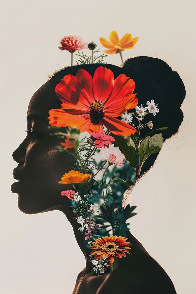 Woman and flower head art photography.