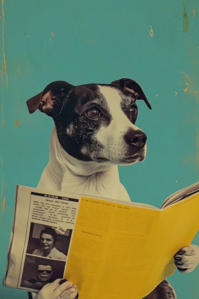 Retro collage of dog photography publication portrait.