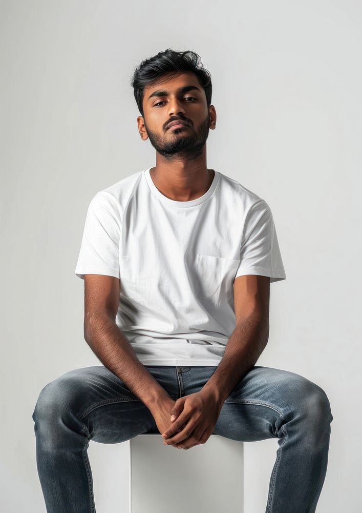 Indian wearing white t shirt mockup photography clothing portrait.