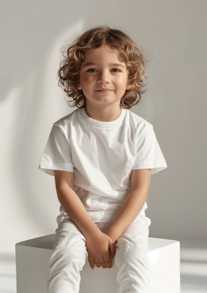 Kid wearing white t shirt mockup photography clothing portrait.