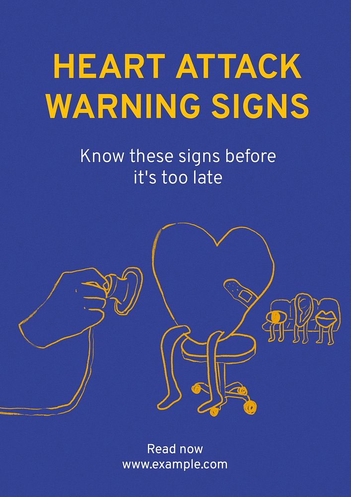 Heart attack warning signs poster template