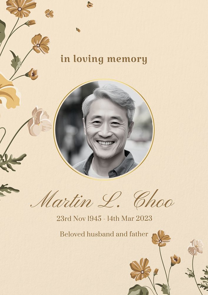 Funeral obituary poster template and design
