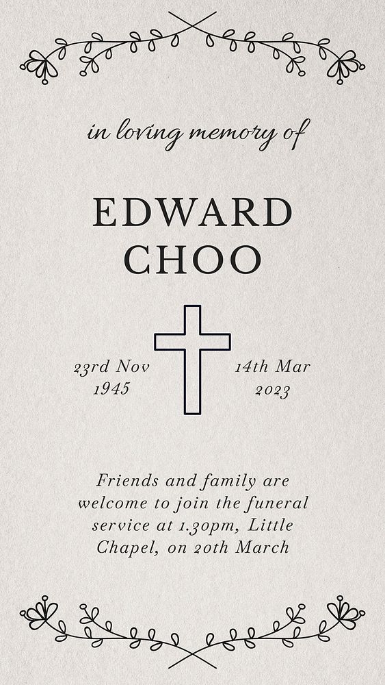 Funeral obituary Instagram story template