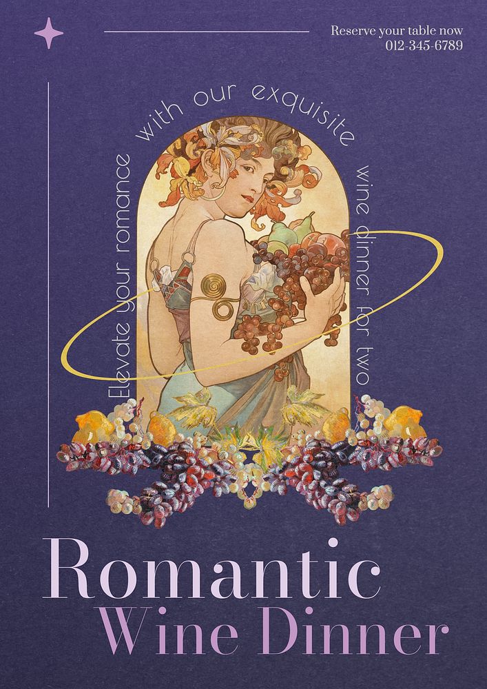 Romantic wine dinner poster template