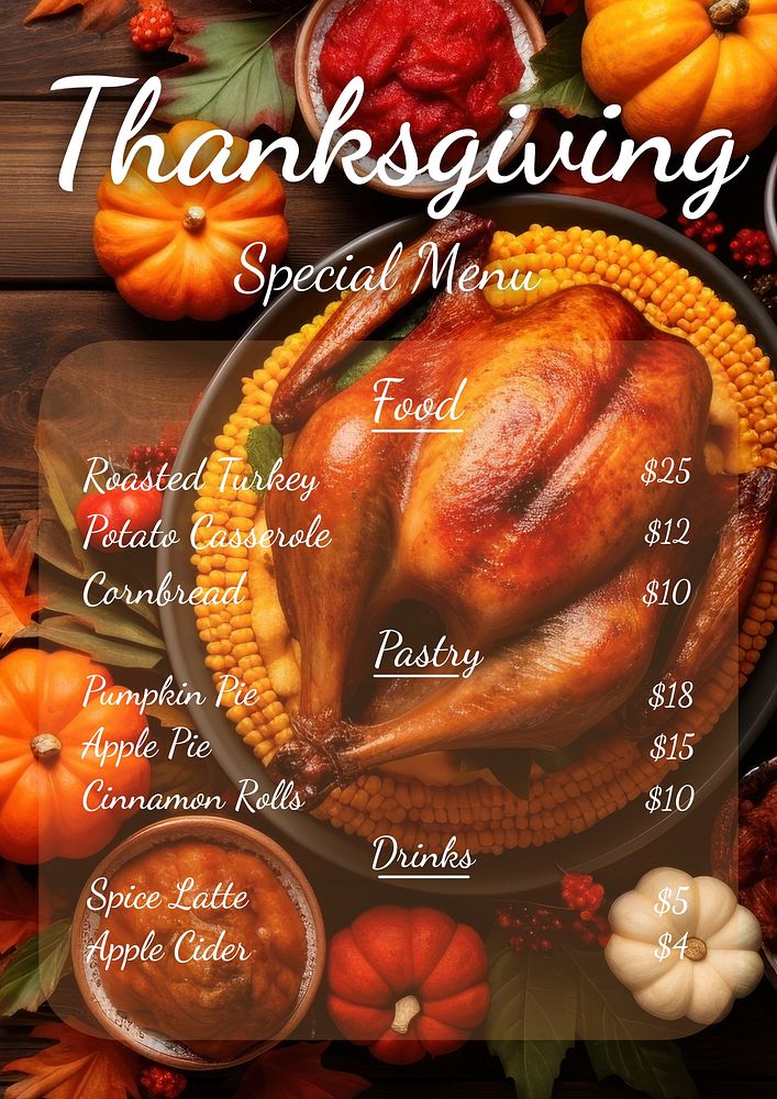 Thanksgiving menu poster template