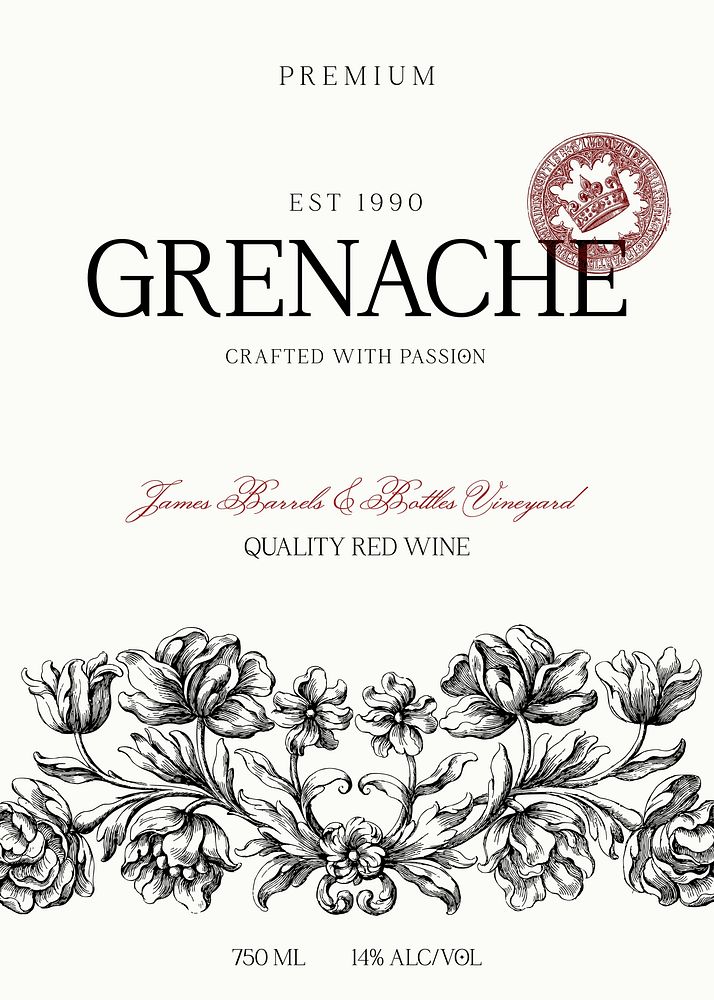 Grenache wine label template