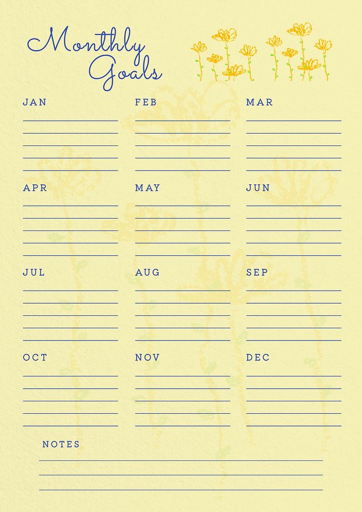 Monthly goals planner template
