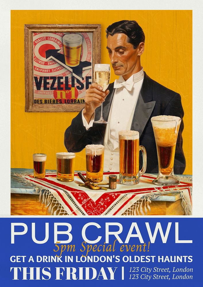 Pub crawl poster template | Free Photo - rawpixel