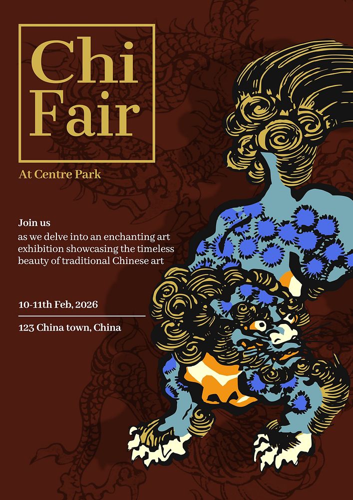Chinese art exhibition poster template