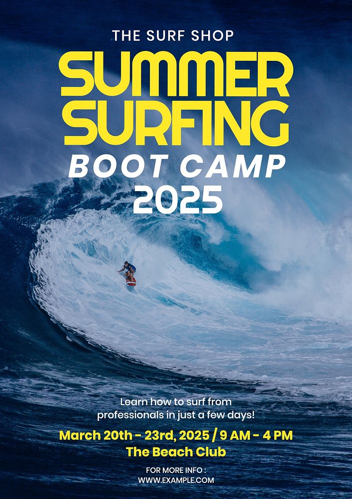 Summer surfing camp poster template