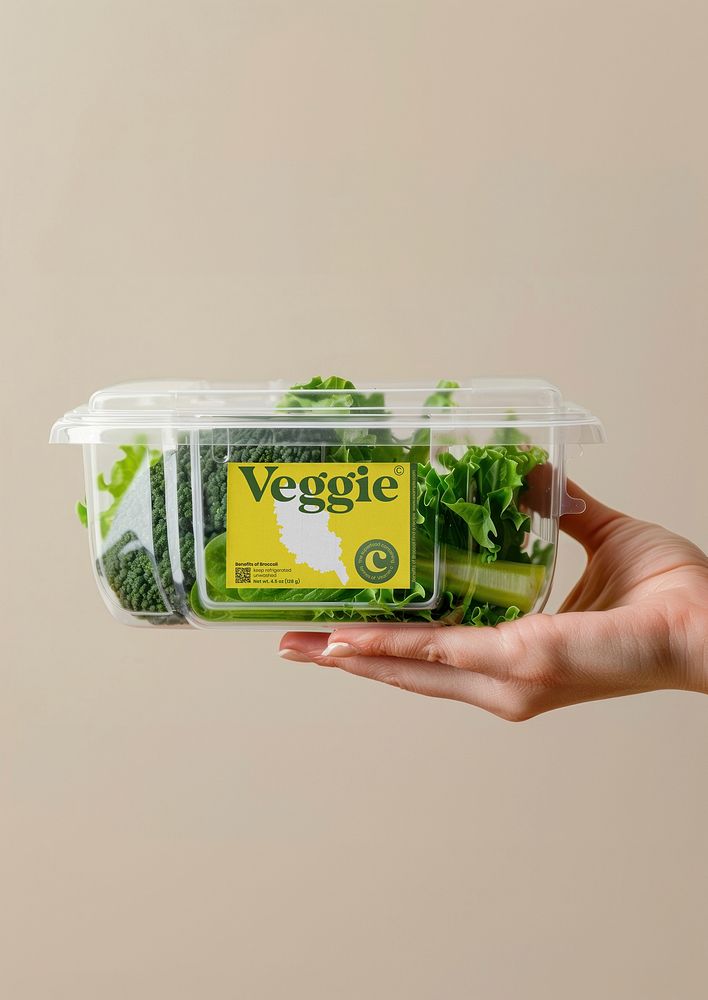 Woman holding vegetable plastic box