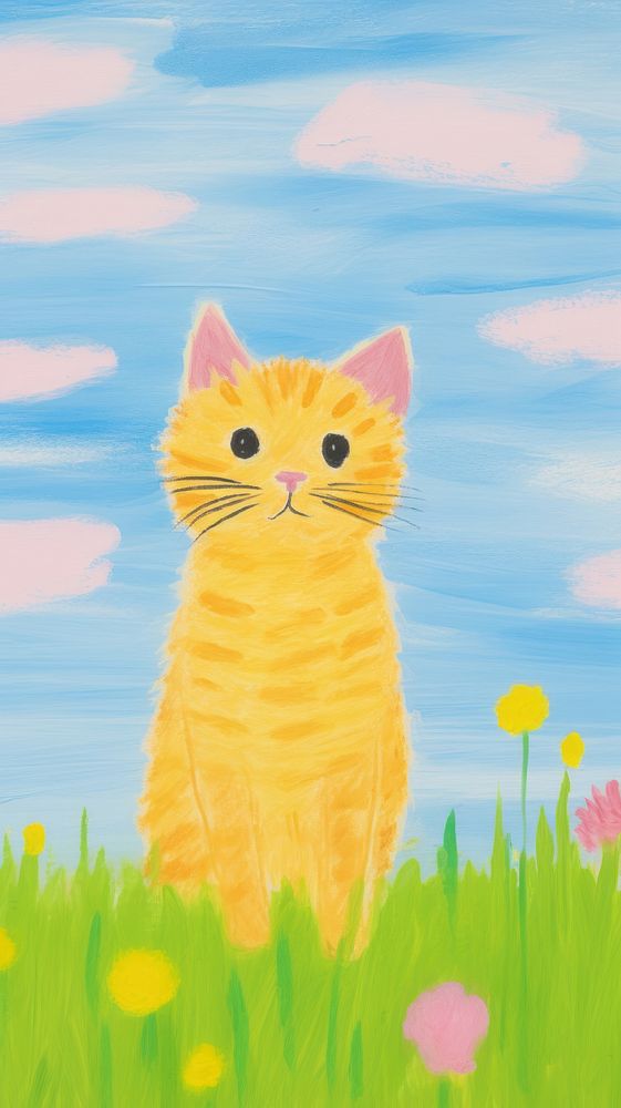 Cat in meadow asteraceae painting outdoors.
