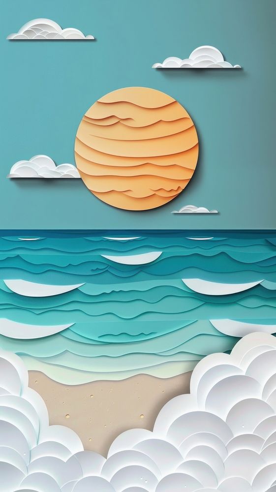 Beach paper cut wallpaper ocean outdoors painting.