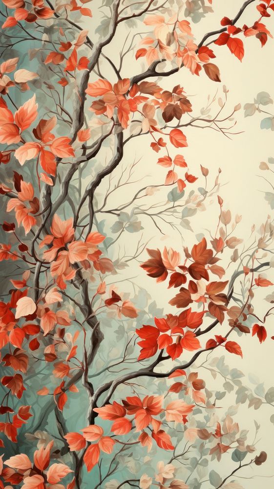 Autumn tree branches painting graphics pattern.