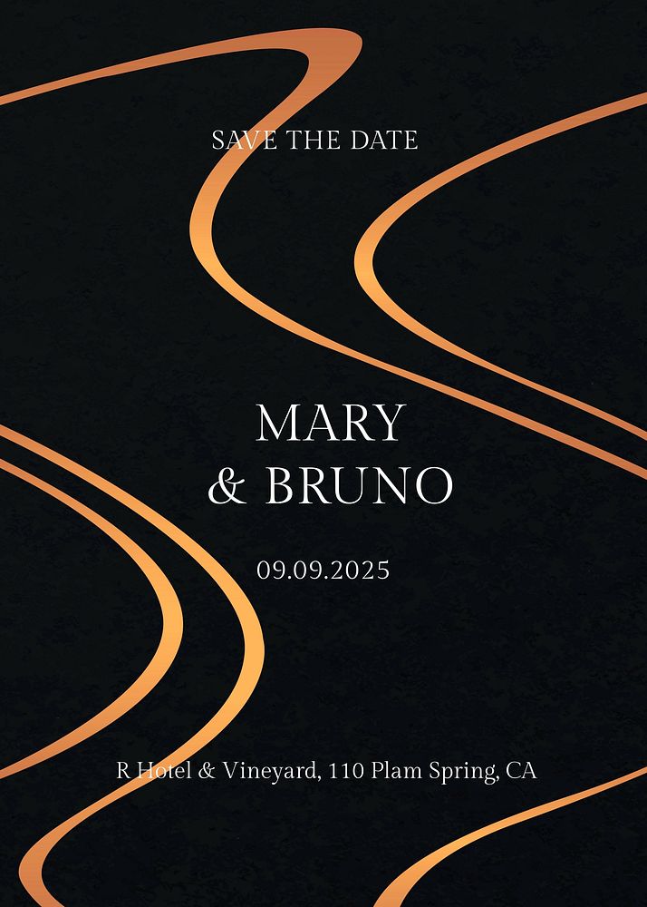 Luxury wedding invitation template, editable wavy gold pattern