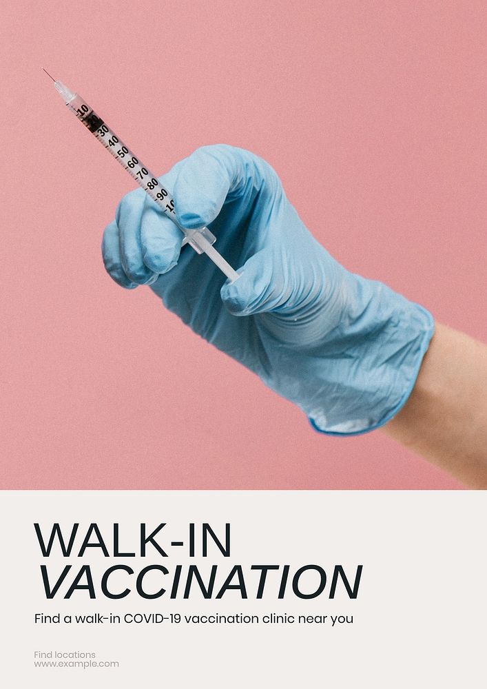 Walk-in vaccination poster template, customizable ad