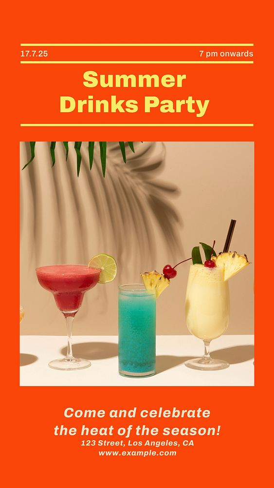 Summer drinks party Instagram story social media design