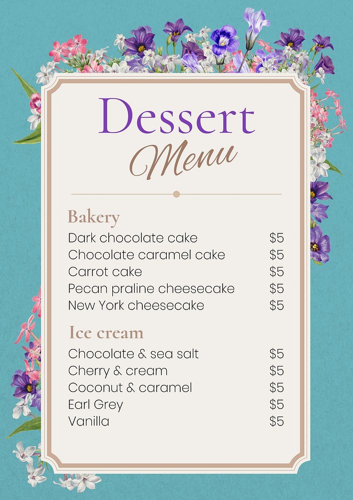 Dessert menu poster template and design