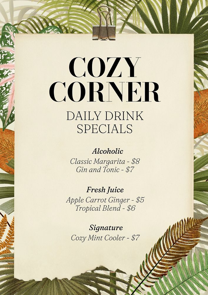Daily drink specials poster template