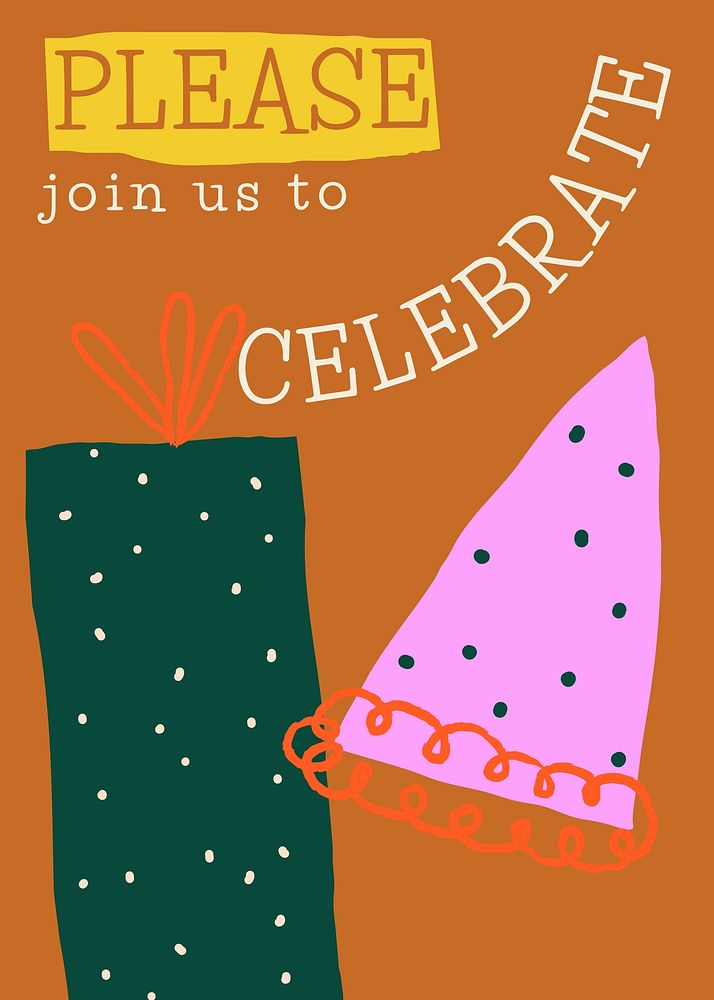 Birthday party invitation card template, editable cute design