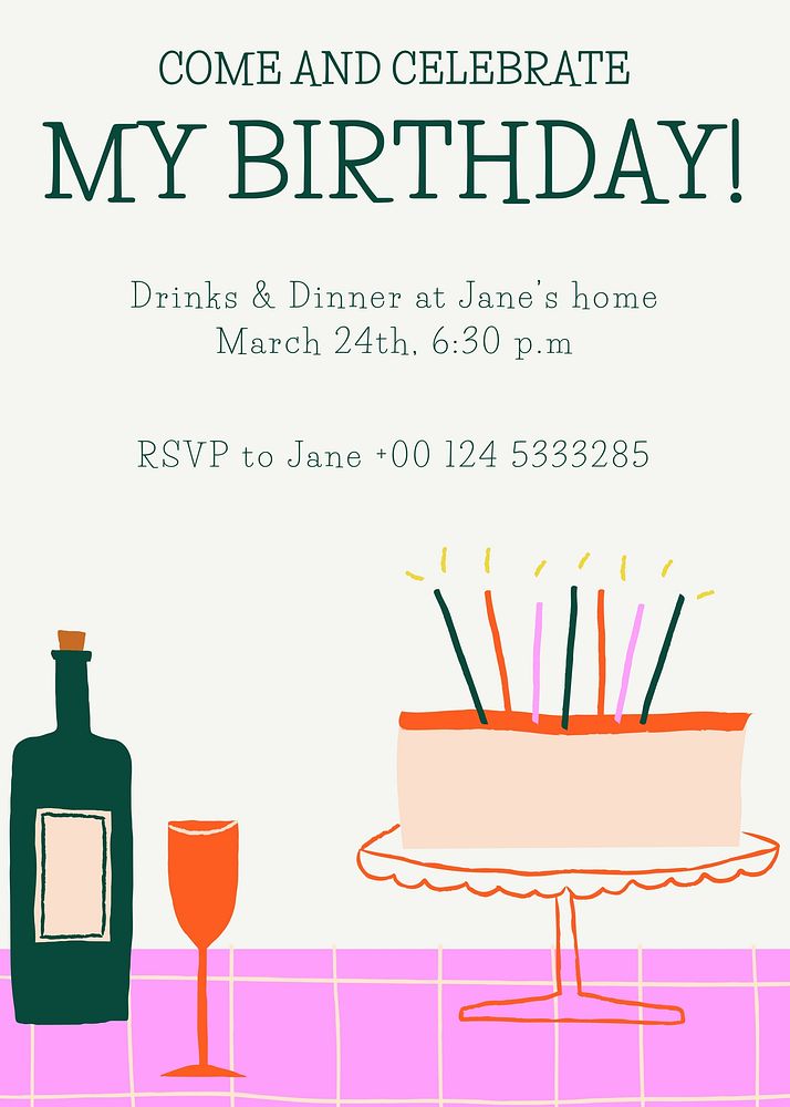 Birthday party invitation card template cute design