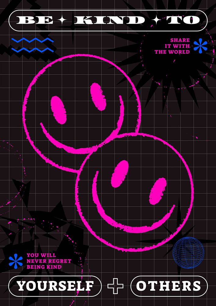 Self-reminder poster template, smiley face neon style