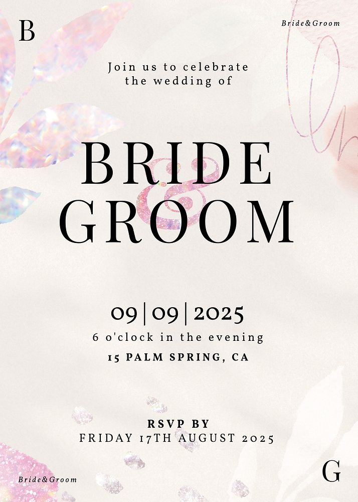 Wedding invitation card template aesthetic glitter design