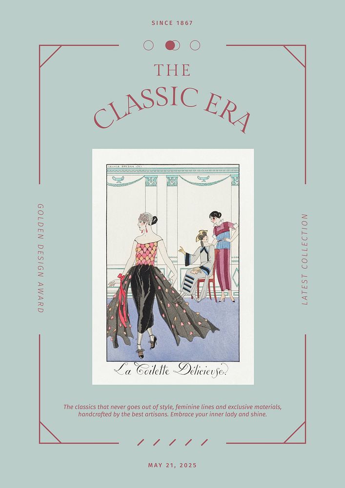 Classic era fashion poster template, famous illustration by George Barbier, remixed by rawpixel.