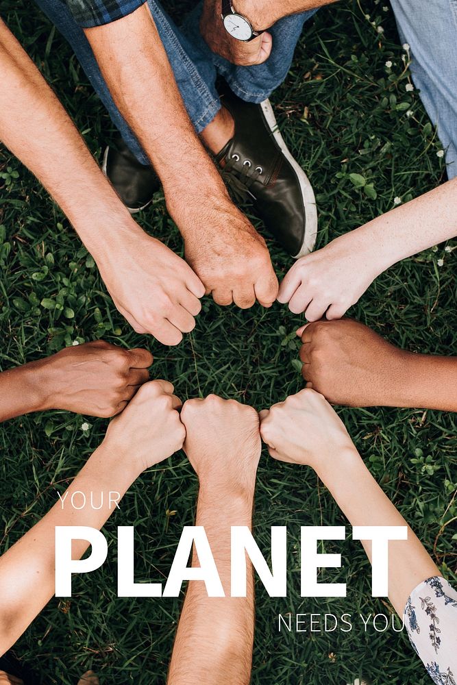 Environment editable Pinterest pin template with hand saving the planet
