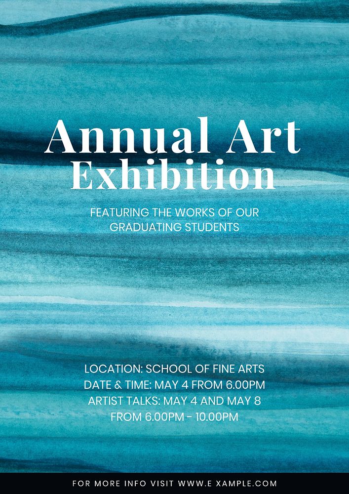 Art exhibition poster template, blue watercolor design