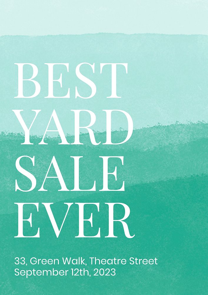 Yard sale poster template, teal watercolor design