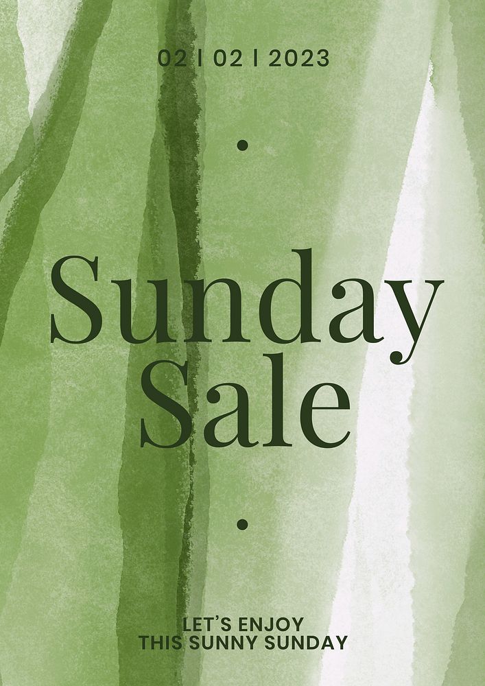 Sunday sale poster template, green watercolor design