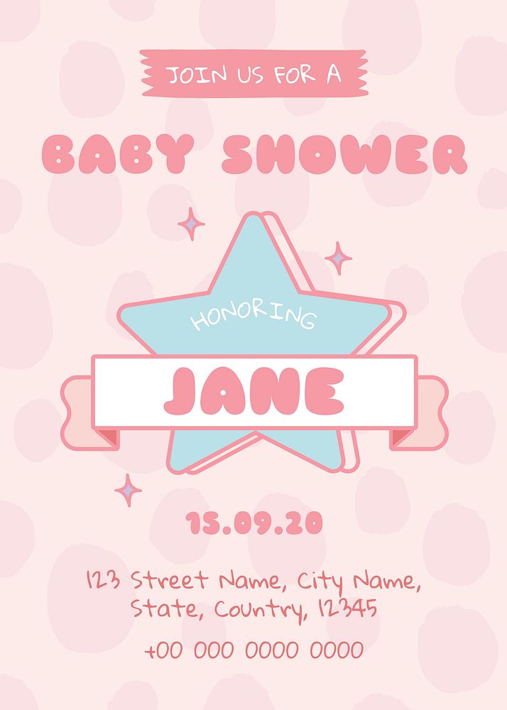 Pink baby shower invitation card template